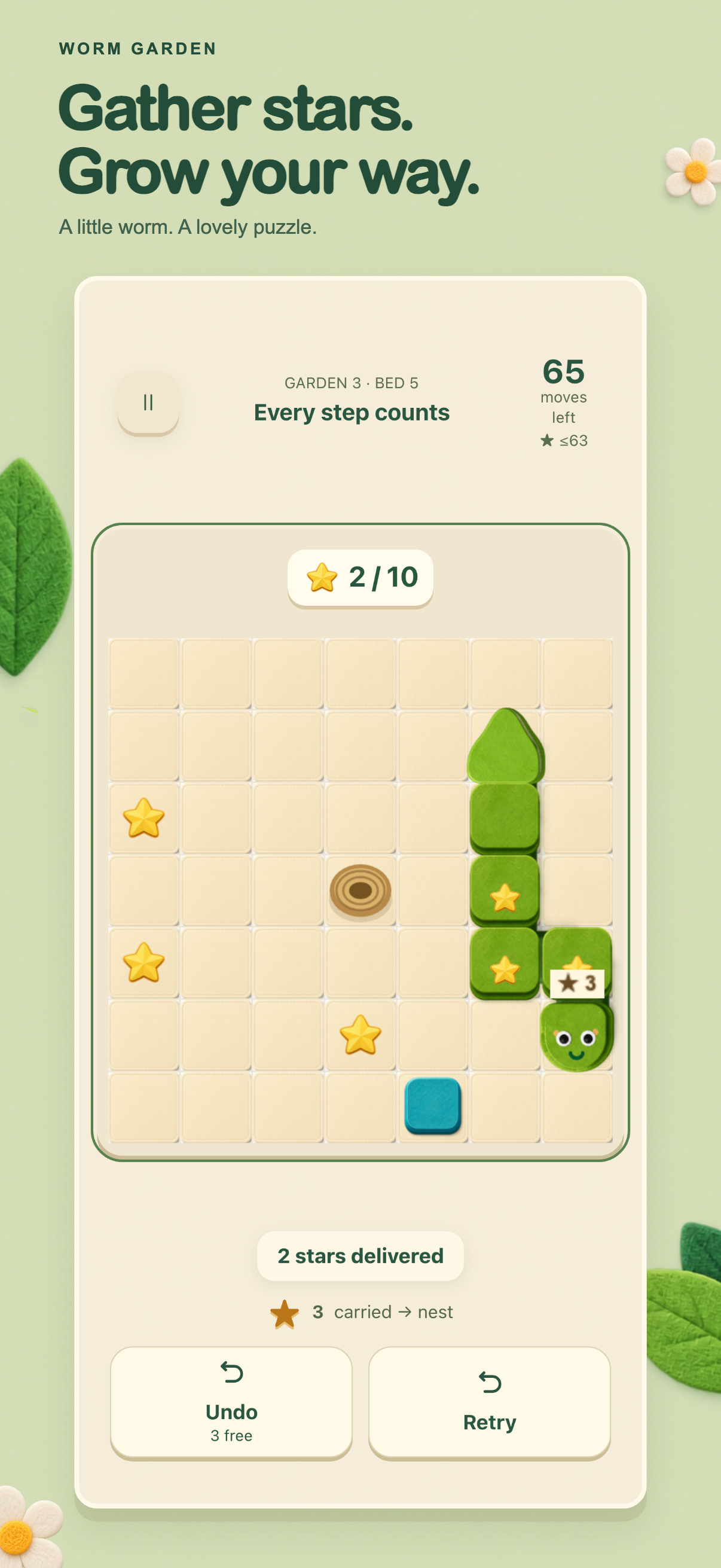 Worm Garden puzzle board with a felt worm and paper garden