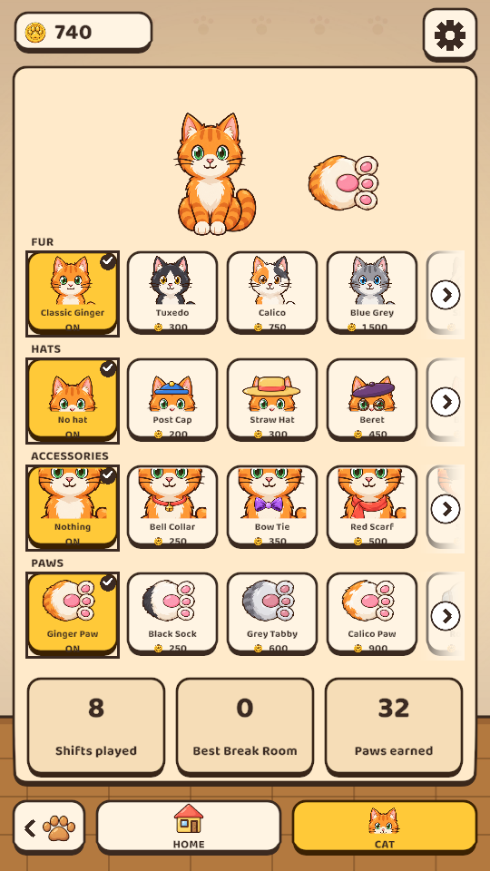 Cat customization with fur, hats, accessories and paws