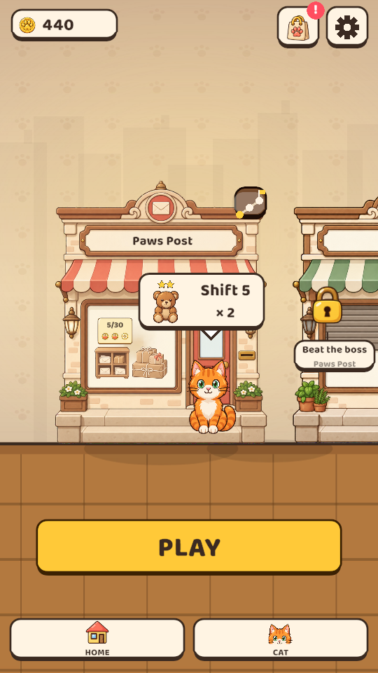 The ginger cat outside Paws Post with the next shift ready to play